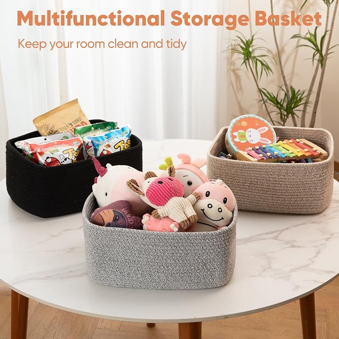 OIAHOMY 4 Pack 14.17 * 11.02 * 6.3IN Storage Baskets for Organizing Shelves, Woven Rope Baskets for Organizing Books, Clothes, Decorative Basket for Living Room, Nursery, Bedroom, Gift Basket, Black