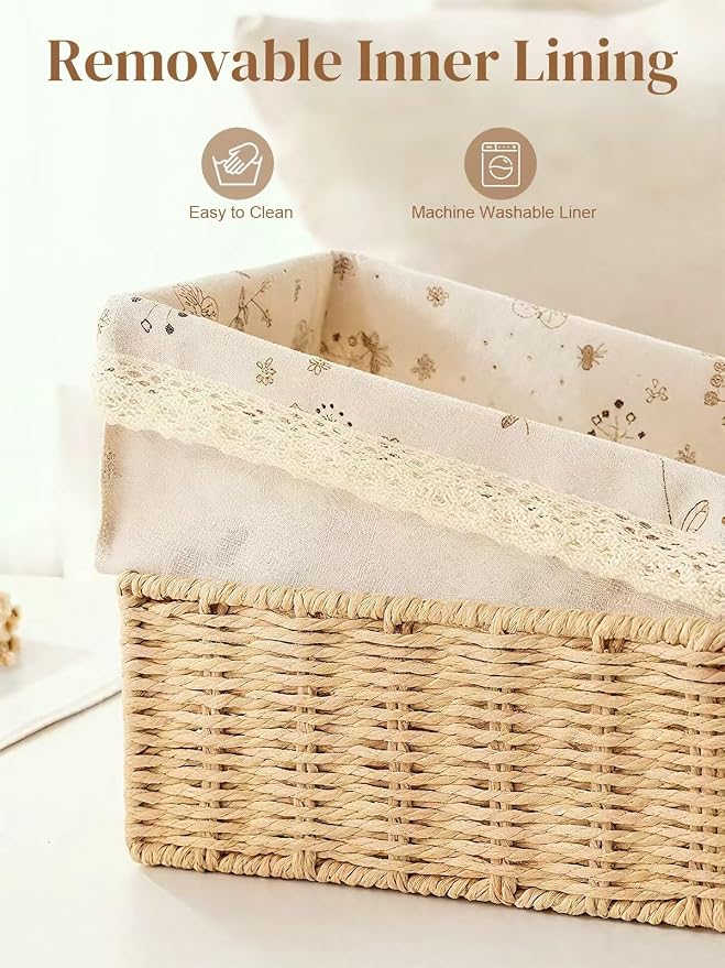 Amaredom Floral Wicker Baskets, Handwoven Multi-size 3-Pack Storage Baskets Set, Perfect For Home Organizing, Storage and Décor - Beige