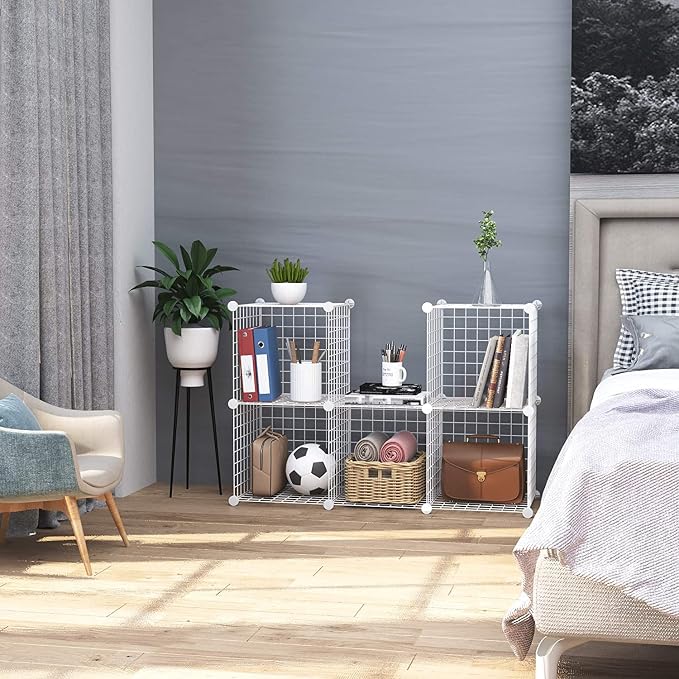 C&AHOME Wire Cube Storage, 6 - Cube Organizer Metal C Grids, Units, White | Modular Shelves Units, Storage Bins Shelving, Closet Organizer, Ideal for Home, Office, Living Room