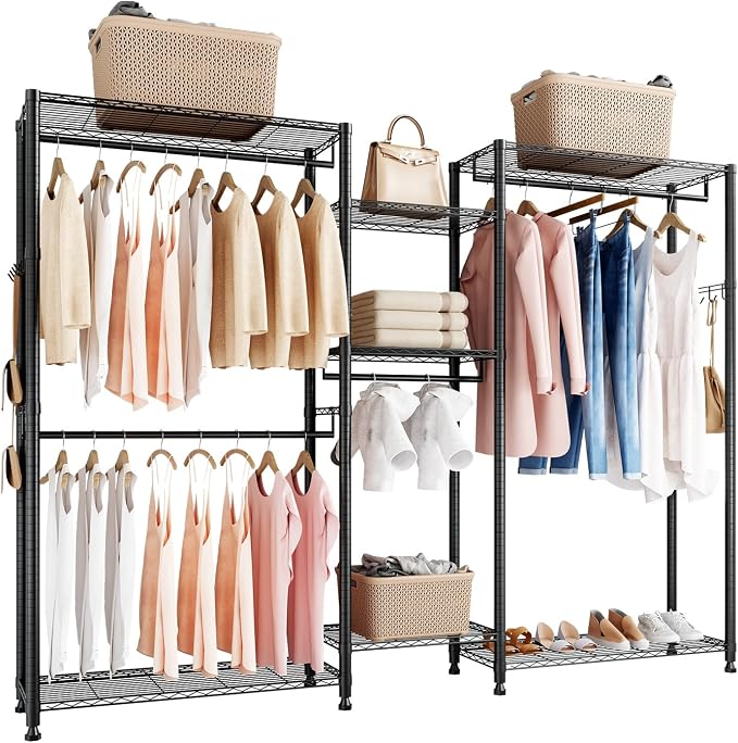 VEVOR Clothing Garment Rack, Heavy Duty Closet Wardrobe, Adjustable Tiers Clothes Racks with Steel Frame, for Bedroom, Clothing Store, Hallway