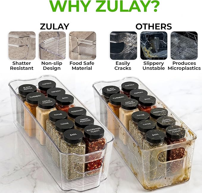 Zulay 4 Pack Clear Refrigerator Organizer Bins - Narrow Fridge Organizers and Storage Clear - Ideal Freezer Organizer Bins, Refrigerator Storage Containers, Kitchen Cabinets, Pantry Organization