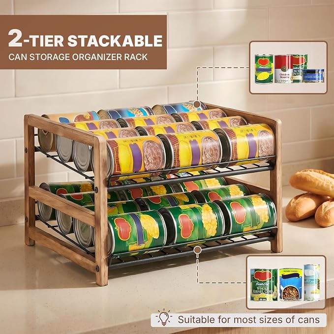 DGWJSU Can Organizer for Pantry 2-Tier, Holds up to 24 Cans Storage | Cans Holders for Pantry, Cabinet, Countertop, Carbonized Brown