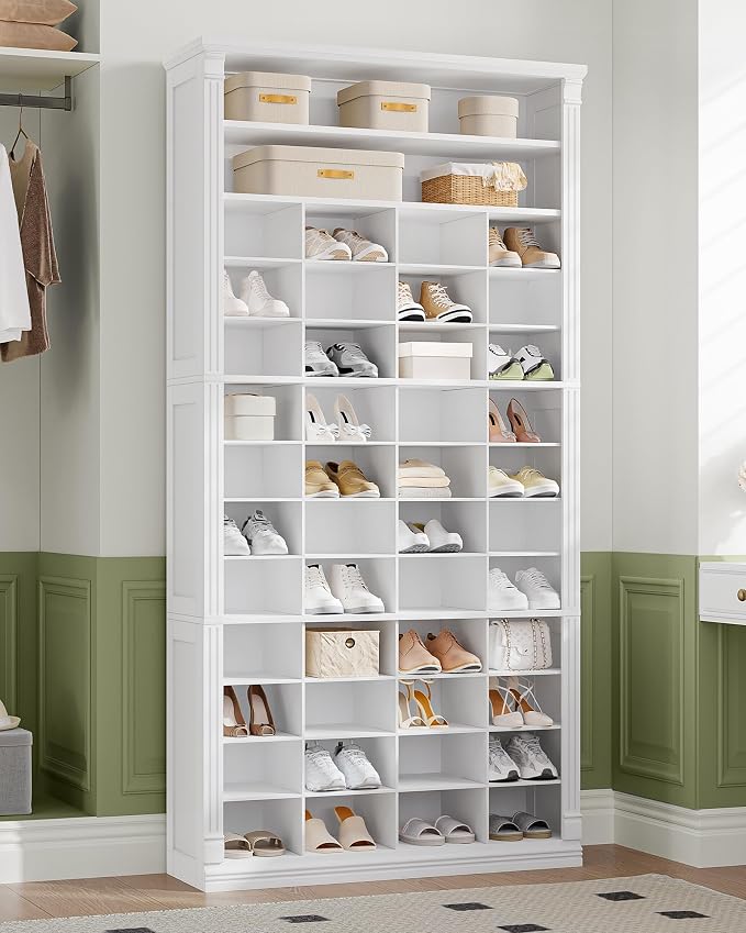 Hzuaneri 13 Tiers Shoe Storage Cabinet, Tall Shoe Cabinet with Cubby | Wooden Shoes Organizer for Closet, 52 Pairs, Shoes Cubby Organizer for Entryway, Hallway, Bedroom, White SR41003X