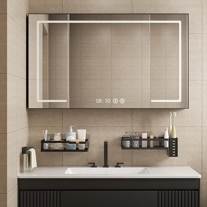 PUSDON 5-in-1 Wide Wall Mount Wrapped Mesh Kitchen Organizer & Shower Caddy Kit, with Paper Towel Holder, Utensil Holder, Soap Dish, Heavy Duty 50LBS - Matte Black, Netting