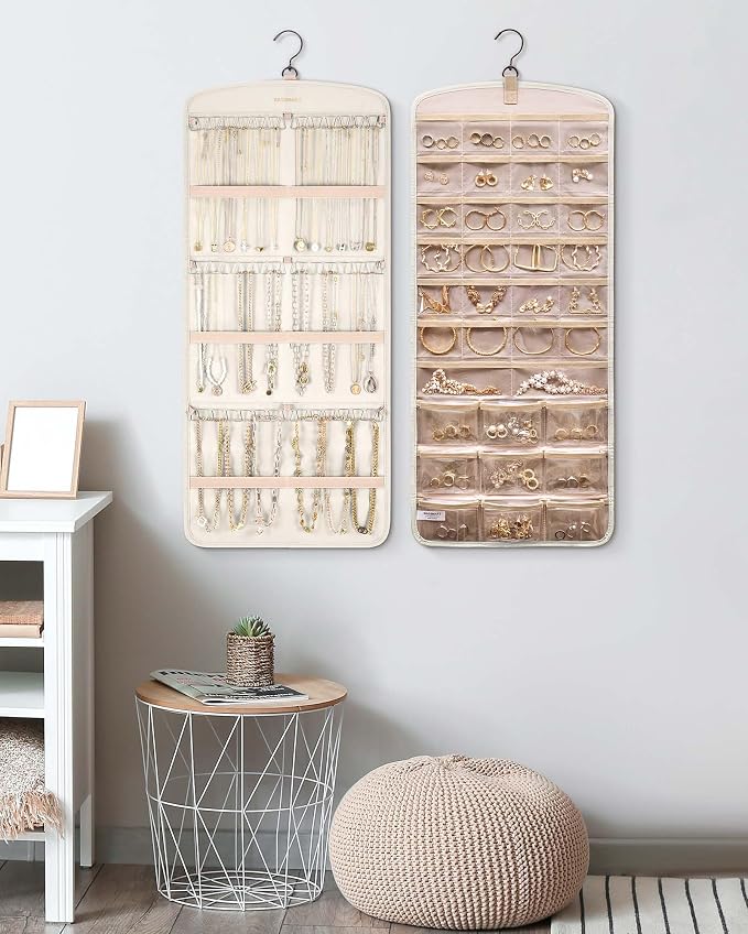 BAGSMART Hanging Jewelry Organizer, Necklace Holder Anti-tangle with 20 Jewelry Storage,1 Piece, Large Beige