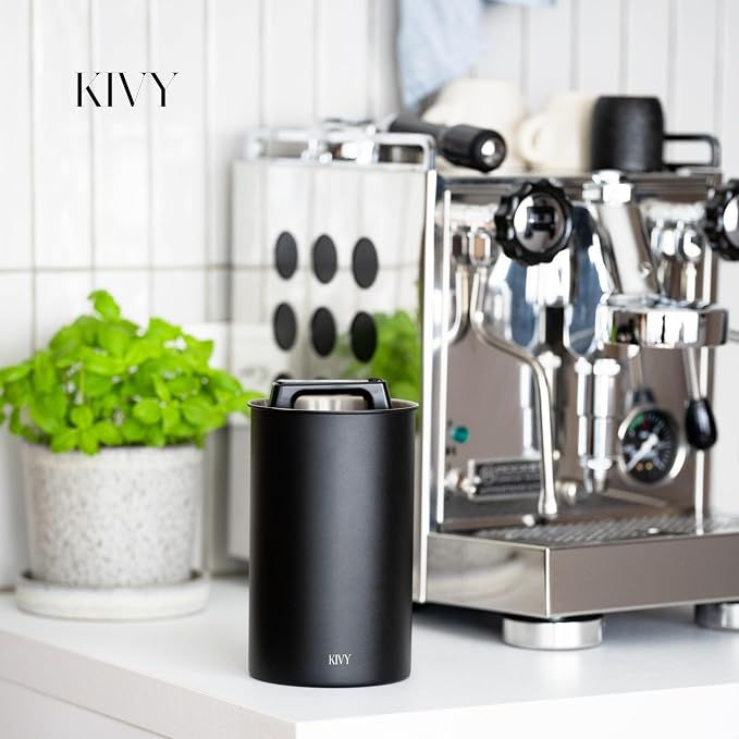 KIVY Vacuum Seal Coffee Canister (Glass) - Coffee Canister with Airtight Lid - Airtight Coffee Jar - Air Tight Coffee Container - Vacuum Storage