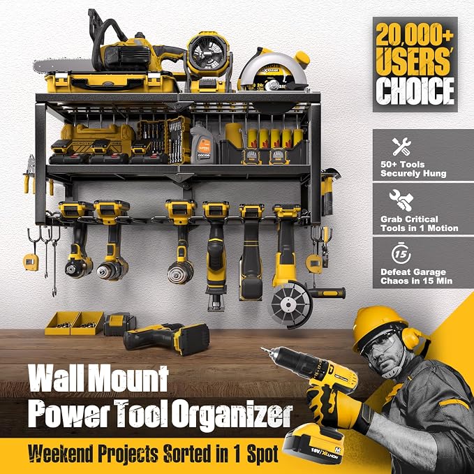 Spampur Power Tool Organizer for Tool Storage, Drill Holder Wall Mount with Screwdriver Organizer, Tool Holder for Garage Wall Organization, Heavy Duty Metal Tool Shelf with Battery Holder | Tool Holder and Storage Rack for Garage Organization, Heavy D...