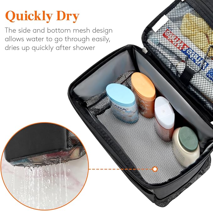 Lifewit Shower Bag Mesh Shower Caddy Portable College Dorm Room Essentials Tote Bag for Bathroom, Gym, Travel, Camping Quick Dry Hanging Shower Organizer Basket Toiletry Bag, Large, Black