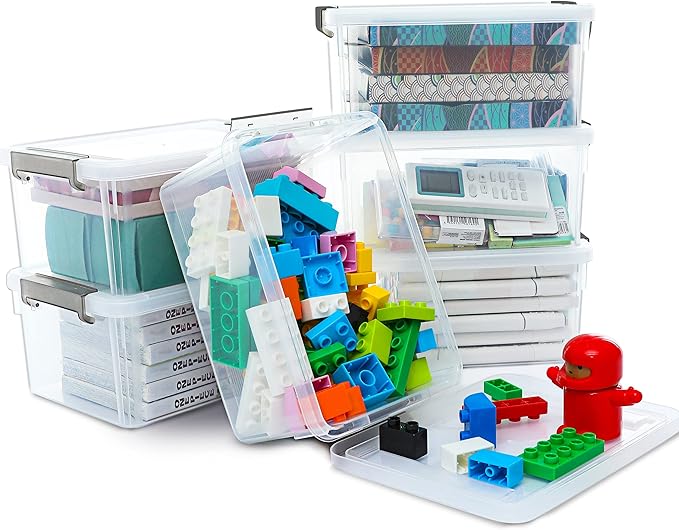 Small Storage Bins with Lids 3.2 QT Plastic Storage Containers for Organizing Stackable Clear Storage Boxes,Clear White(6 Packs)