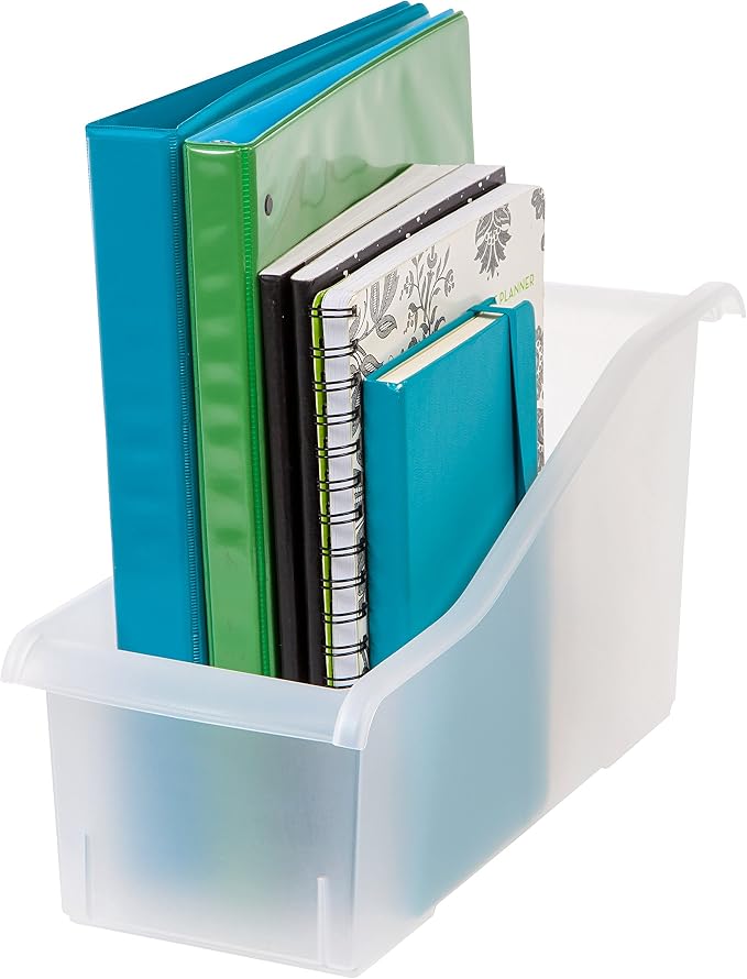 IRIS USA 8-Pack, Connecting Book Bin Organizer Magazine Holder, Clear | Organize books, magazines, notebooks, binders, and school supplies with vertical storage and connecting design