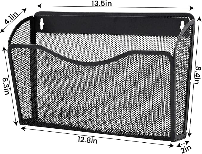 Gawerk Mesh Hanging Wall File Holders, Metal Vertical Wall Basket Mail Organizer for Office/Home (Black, 2 Pack Wall Mounted)