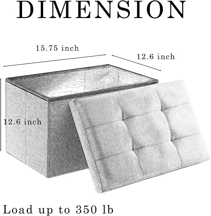 Storage Ottoman Cube Small Footrest Foldable Seat Foot Stools Square Tufted Ottoman Linen Black