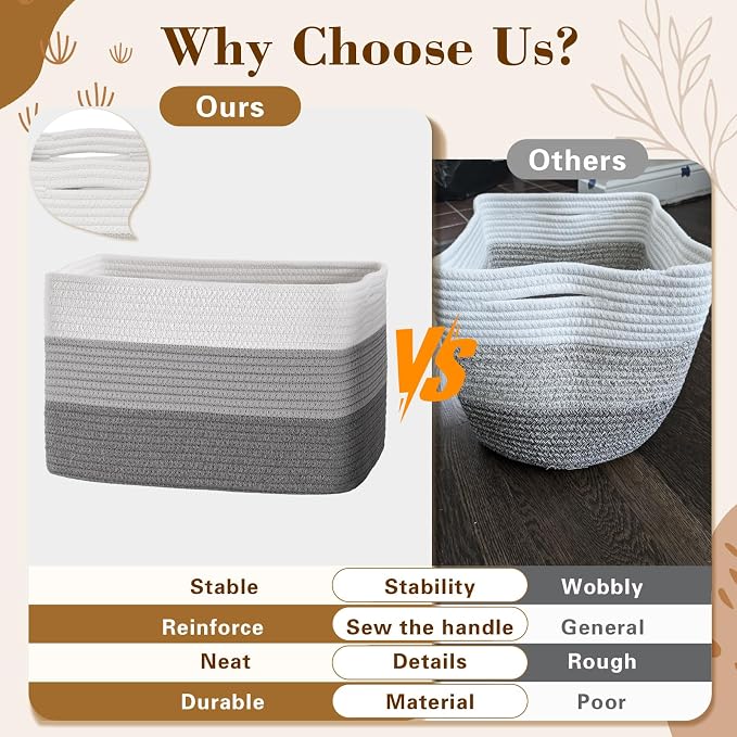 Baskets for Organizing,Storage Baskets,3 Pack Baskets for Shelfves,15"×10"×9" Woven Grey Basket,toy storage bins,bins for organization