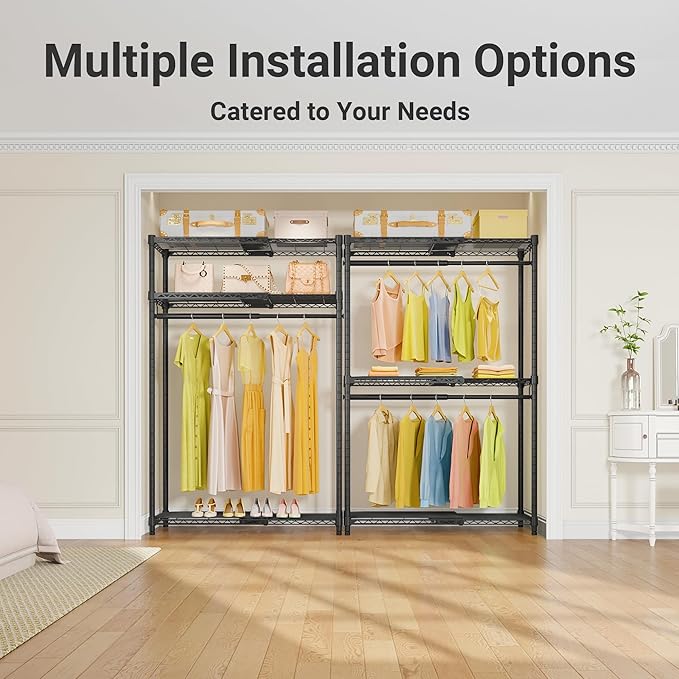 VIPEK X1 Expandable Clothes Rack Heavy Duty Adjustable Closet System Black | Adjustable Shelves and Hanger Rods from 2' to 3'5", Reach-in & Walk-in Closets Metal Garment Rack Portable Closet Organizer