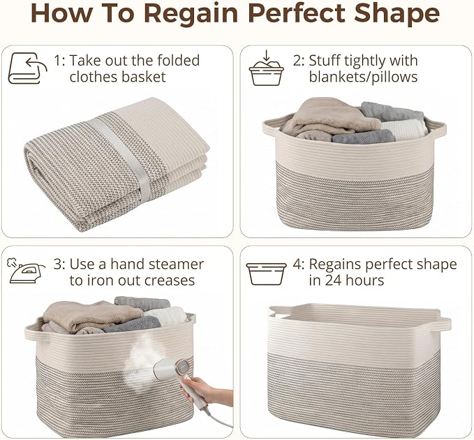 OIASKET 108L Cotton Rope Storage Basket for Living Room and Bedroom 25"x16"x16" Woven Laundry Basket, Heavy Duty Bin for Blankets, Pillows & Toys, Pet-Safe & Scratch-Free, Black and White
