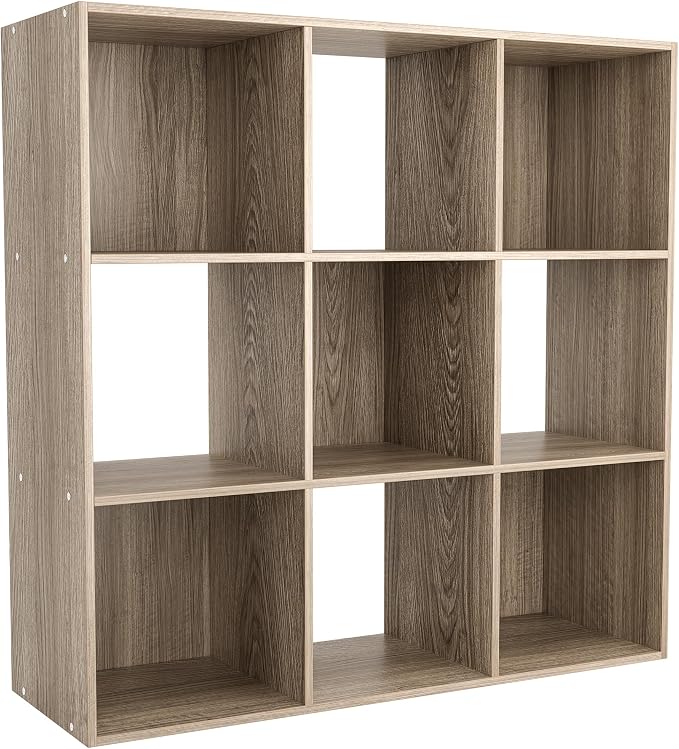 JupiterForce 9 Cubes Bookcases Storage Organizer, 3-Tier Wooden Open Bookshelf Cabinets with Removable Back Panels for Home, Office, Living Room(Natural)