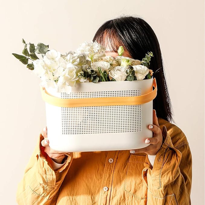Plastic Portable Shower Caddy Basket, Storage Organizer with Handle, Yellow | Bottom Drain Holes, Keep Dry, Sturdy and Durable, Easy to Carry for Bathroom, Kitchen, Dorm Room, RV, College