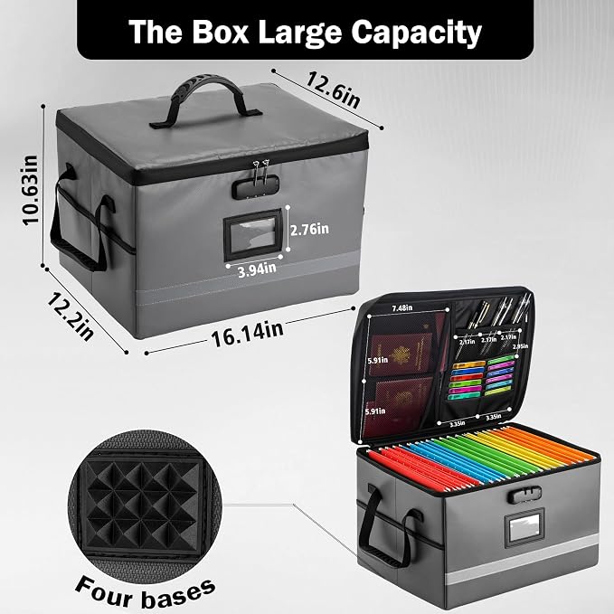 EXLIFBAG File Organizer, Fireproof File Box with Lids, Important Document Organizer Box with Lock, Portable File Folder Organizer with Handle