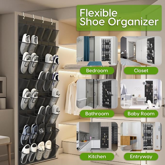Over the Door Shoe Organizer with 40 Large Breathable Mesh Pockets, Space Saving Shoe Holder, Hanging Shoe Rack for Entryway Bedroom Closet Storage (Black, 80 Pockets)