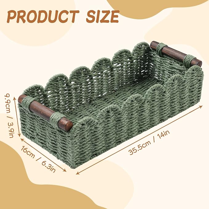 Bathroom Decor Basket for Toilet Paper Storage Baskets For Organizing | For Bedroom Living Room Kitchen Home Decor Scalloped Cute Basekt With Handle for Apartment Countertop,Green