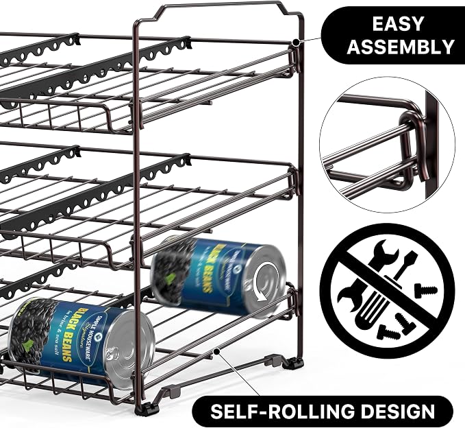 Simple Houseware 3-Tier Stackable Can Organizer Rack Hold 36 Cans, Bronze | Can Food Storage Dispenser for Pantry/Cabinet, Adjustable Dividers – 11.5" D x 17" W x 13.75" H