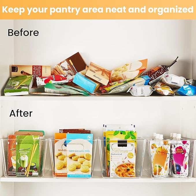 YIHONG Clear Plastic Storage Organizer Bins, 4 Pack Pantry Food Storage Bins with Handle for Kitchen,Refrigerator, Freezer,Cabinet Organization and Storage