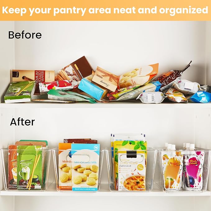 YIHONG 8 Pack Clear Pantry Organizer Bins,Plastic Storage Containers with Handle for Kitchen,Freezer,Cabinet,Closet,Bathroom Under Sink Organization