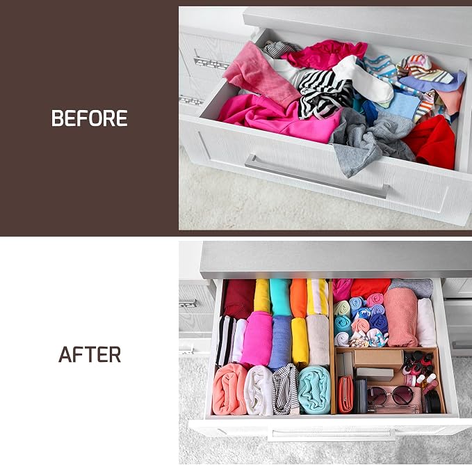 Bamboo Drawer Divider 4 Inch Deep, Fits 11.5-17 Inch, Adjustable Organizer