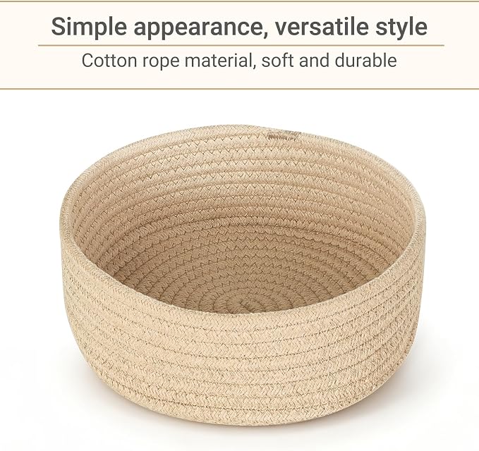 Dahey 4 Pcs Small Woven Storage Baskets for Gifts, 8.66"W x 3.15"H, Beige | Soft Odor-Free Cotton Rope, Open-Top, Tiny Round Basket, Multi-Use Organizing, Holds Cosmetics Keys for Bathroom Home Shelves