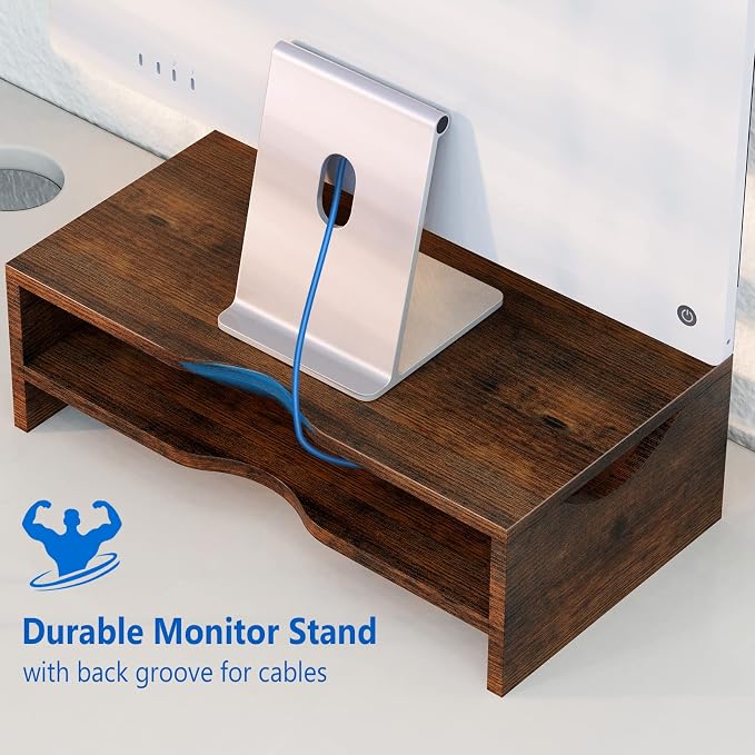 Zimilar Monitor Stand Riser, 2 Tiers Wood Laptop Computer Monitor Riser | for PC Screen, iMac, Desktop Screen Monitor Stand Riser with Storage for Home Office