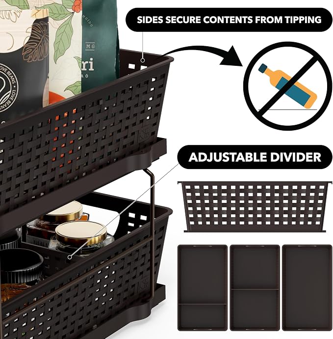 Simple Houseware 2 Tier Pull-Out Sliding Drawer Under Sink Storage, Brown | Great for Kitchen Bathroom Tray Shelf Organizer