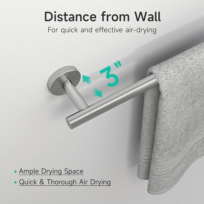 USHOWER 8PCS Brushed Nickel Bathroom Hardware Set, 18-Inch Towel Bar Set | Durable SUS304 Stainless Steel Bathroom Accessories Set, Towel Racks for Bathroom Wall Mounted, Modern Home Decor