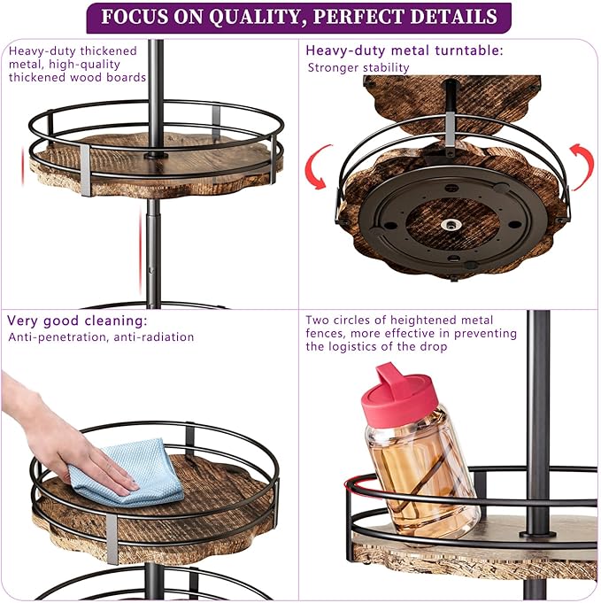 Heavy-Duty 3-Tier Lazy Susan Organizer, Adjustable to Different Heights, Countertop Spice Rack, Upgraded Thickened Wooden Board, Suitable for Seasoning Organizer, Kitchen Organization（2 Pack）