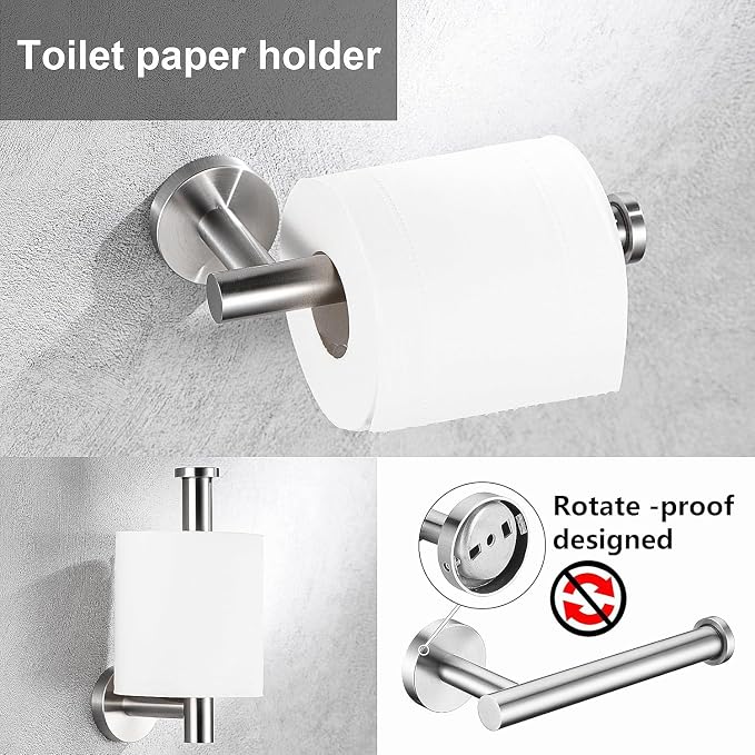 6 Pieces Brushed Nickel Bathroom Hardware Accessories Set, SUS304 Stainless Steel 24 Inch Bath Towel Bar Set, Round Bathroom Towel Holder Set, Towel Racks for Bathroom Wall Mounted