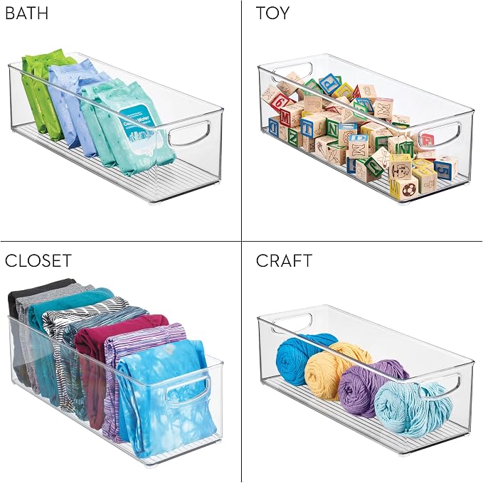 iDesign Plastic Stackable Pantry Bin with Handles, Set of 4, Clear | For Kitchen Cabinets or Fridge, Made in USA
