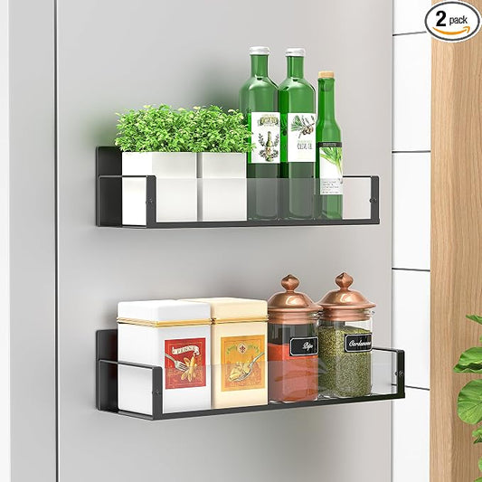 HuggieGems 2 Pack Magnetic Spice Storage Rack Organizer for Refrigerator and Oven, Clear Fridge Organizers and Storage