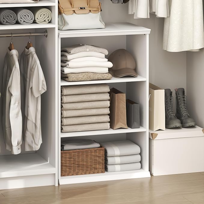 Furinno FANO Closet Organizers and Storage, 3-Tier Closet Organizer with Adjustable Shelves, Stackable Open Shelf Closet Shelves, 15.9 x 23.6 x 36.2 for Wardrobe, Bedroom, Living Room, White