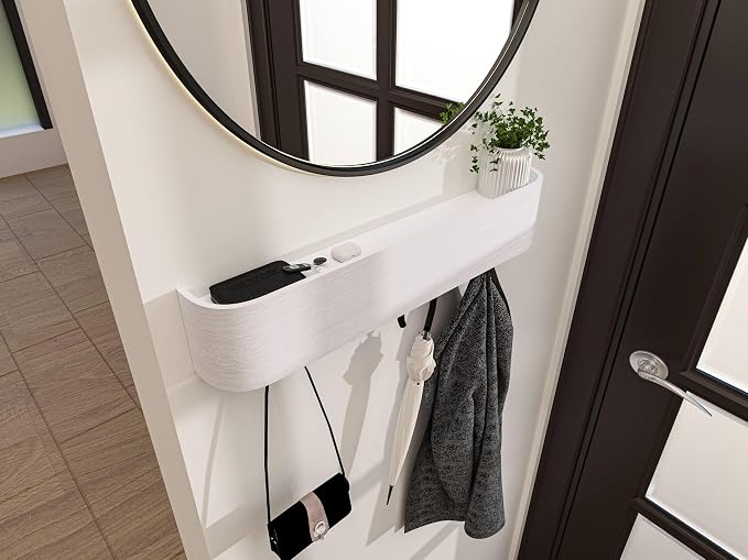 wall Mounted Coat Rack with Shelf - wall entryway Shelf with Hooks - entryway Hooks - Modern Coat Rack - Wooden Mount for Home Decor - Jacket Hanger
