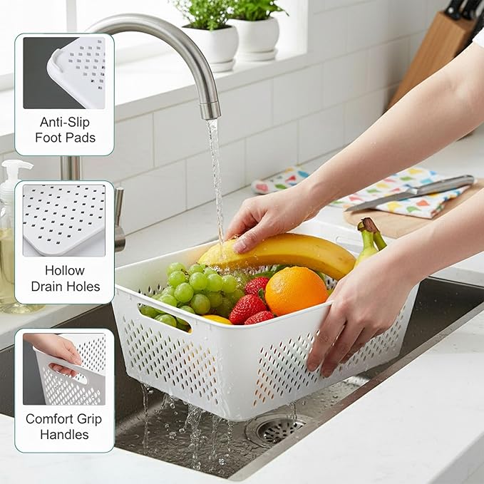 5 Pack Large Fruit Storage Containers for Fridge with Removable Colander | Plastic Food Storage Containers with Lids Airtight-Leak Proof Refrigerator Organizers and Storage of Vegetable