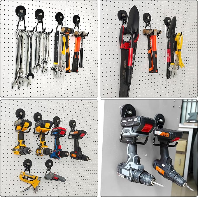 3-H Heavy Duty Magnetic Hooks,No-Drill Garage Power Tool Holder, 4 Pack | Patented Extended Right-Angle Support boosts load capacity. Works on iron & steel surfaces, perfect for workshop,shed