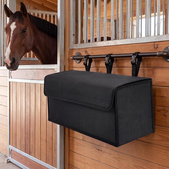 Horse Blanket Storage Bag for Fly Sheets,Black,23 x 9 x 9 in | 600D Waterproof Oxford Tack Organizer, Heavy Duty Hanging Horse Blanket Holder, Stall Front Storage Bag for Horse Blankets
