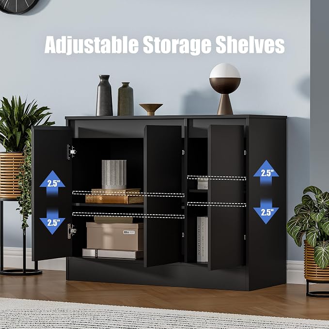 Housoul Buffet Cabinet with 3 Doors, Coffee Bar Cabinet with Storage, Black | Modern Kitchen Sideboard Cabinet, Storage Cabinet with Adjustable Shelves, Buffet Cabinet for Living Room, Kitchen
