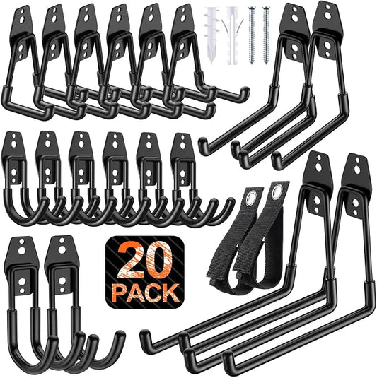 MKRUI 20-Pack Garage Hooks for Storage & Hanging Items, Save Space | Hangs Bikes, Ladders, Ropes, Hoses, Tools; for Garage, Warehouse, Shop, Shed, Yard