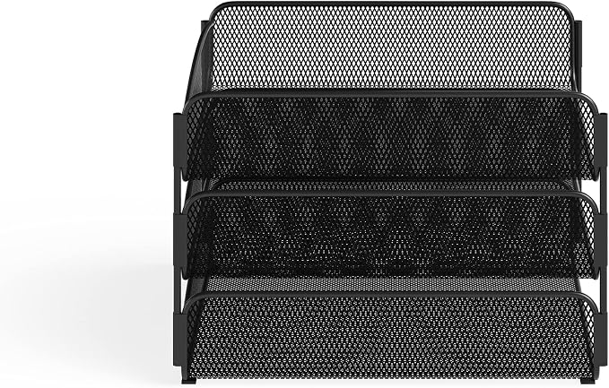 Safco Onyx Organizer Triple Tray: Store & Organize with Style - Powder Coated, Rectangular, Perfect for Home, Office & Classroom. Desktop or Tabletop