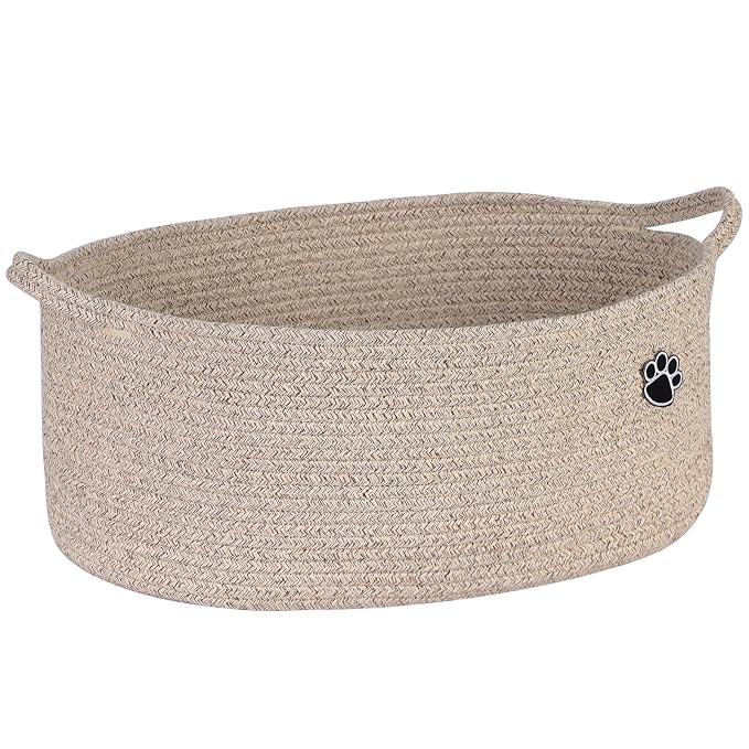 Optish Dog Toy Basket, 30L Toy Box and Bin for Dog Cat Storage, 19.7" X 11" X 7.9" Large Woven Rope Basket for Blankets, Living Room, Bedroom, Brown