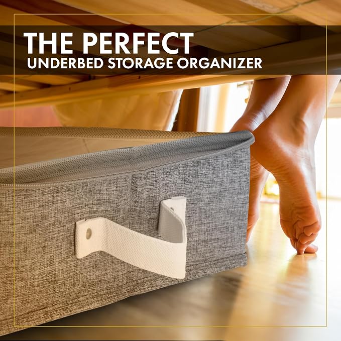 2pc Under Bed Storage Containers, Bedroom Under the Bed Drawer Storage Organizer with Bins and Lids, Large Underbed Clothes Storage Box Ideal for Blanket, Fabric, & Shoes (LightGray)