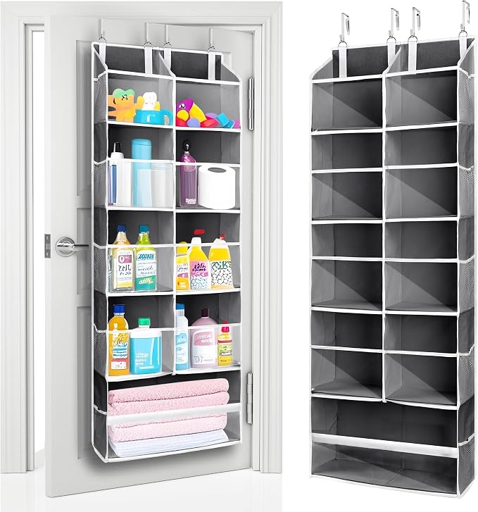 ULG Over the Door Organizer, 5-Tier Extra Large Hanging Storage with 10 Mesh Pockets, 100 lbs Capacity, Heavy Duty Door Organizer for Closet, Bedroom,Grey
