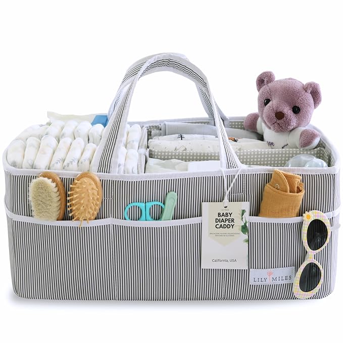 Baby Diaper Caddy - Organizer Tote Bag for Infant Boy or Girl - Baby Shower Basket - Nursery Must Haves - Registry Favorites - Newborn Caddie Car - Gray/Gray, Extra Large