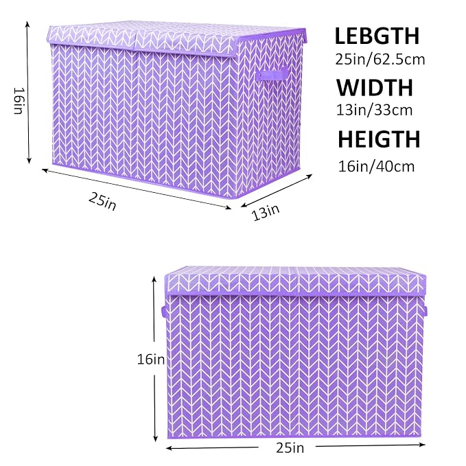 Large Toy Storage Box Chest for Kids, Sturdy Toy Box Bin Baskets with Lid | Toy Storage Box for Living Room, Nursery, Closet, Bedroom, Playroom 25"x13" x16" (Purple)