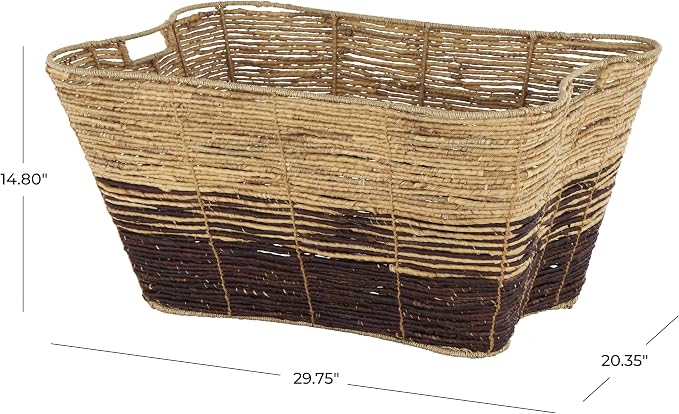 Deco 79 Seagrass Handmade Decorative and Functional Storage Basket Oversized Color Block Basket Organizer with Slot Handles, Basket for Storage 30" x 20" x 15", Brown